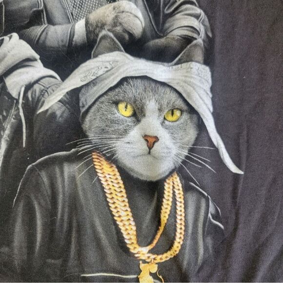ODM Men T-Shirt Larg Black Cat Trio Hug Life Thug Gangster Graphic Crew Neck NWT - Picture 6 of 15